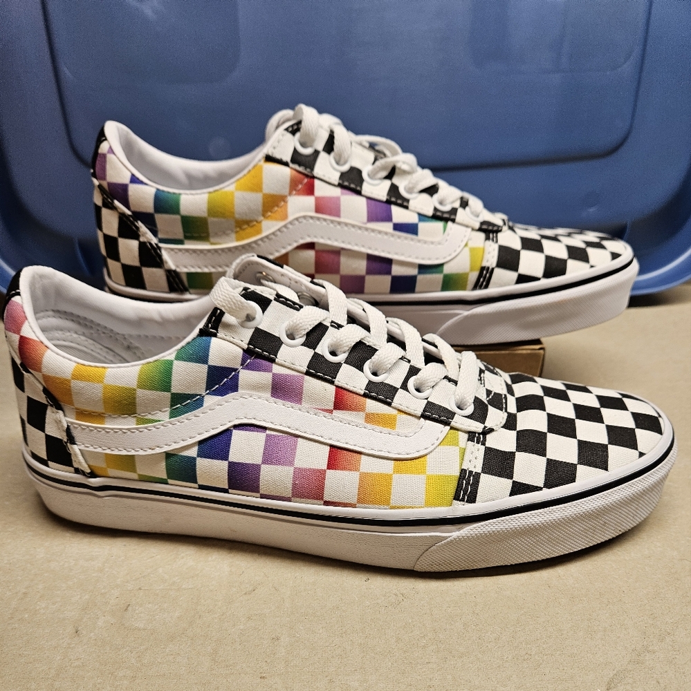Rainbow Checkerboard Vans, Size 10, New (no box)